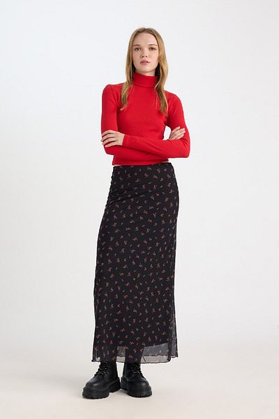 DeFacto Coool a Form Patterned Regular Waist Tulle Maxi Skirt E1232Ax24Wn
