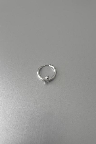 Jaida Moda Unisex Silver Mini Tribal Patterned Steel Hoop Earrings