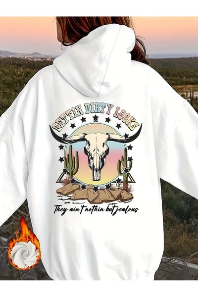 NEVERMIND Unisex Dirty Looks Φούτερ με στάμπα μεγάλου μεγέθους με κουκούλα 3 ...