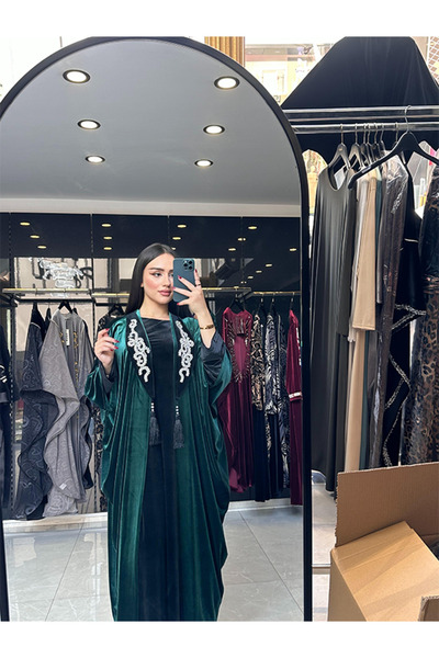 fiore fashion Green Velvet Winter Abaya - Large Size Ferace, Suitable for Bisht Size 38-46