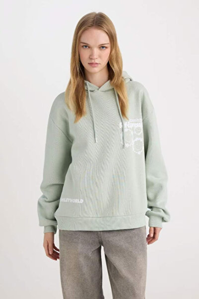 DeFacto Coool Smileyworld Oversize Geniş Kalıp Kapüşonlu Sırt Baskılı Kalın Sweatshirt D4815ax24wn