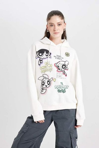 DeFacto Oversize суичър с качулка с принт Powerpuff Girls - дебел D4846Ax24Wn