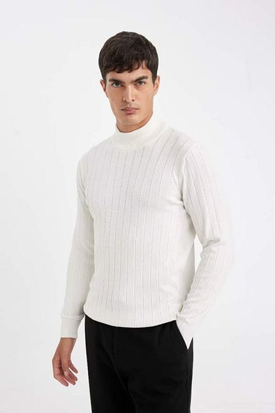 DeFacto Standard Fit Normal Cut Half Turtleneck Jacquard Knitwear Sweater D2943Ax24Au