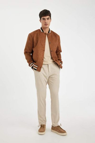DeFacto College Collar Relax Fit Suede Coat with Snap Pockets and Lining 3161409