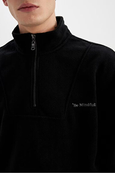 DeFacto Суичър от полар с щампа с удобна стойка и яка