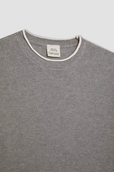 DeFacto Pulover pentru băiat, gri, cu gât crew, 100% bumbac, simplu, tricotaj, 25k 801005079