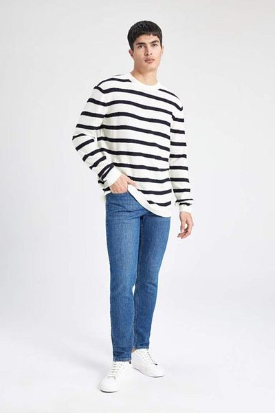 DeFacto Standard Fit Regular Cut Crew Neck Knitwear Striped Sweater B9724Ax24Au