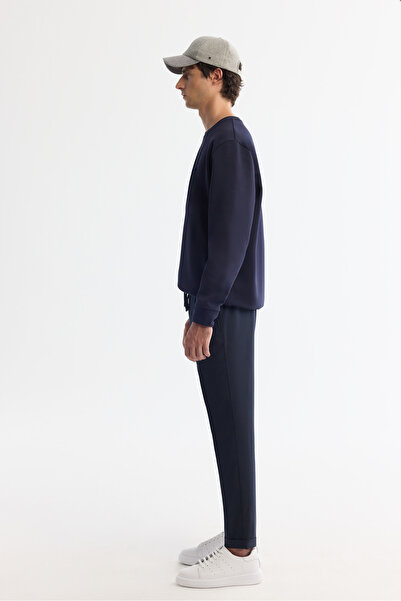 Avva Erkek Lacivert Bisiklet Yaka Pamuklu Baskılı Elastan Regular Fit Sweatshirt A42Y1221