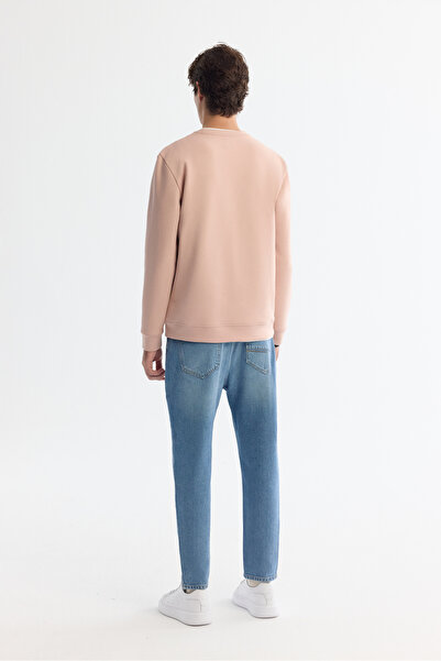 Avva Erkek Pembe Bisiklet Yaka Pamuklu Baskılı Elastan Regular Fit Sweatshirt A42Y1221