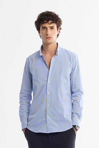 Avva Чоловіча синя сорочка з британським коміром, легко прасується, slim fit, A42Y2134