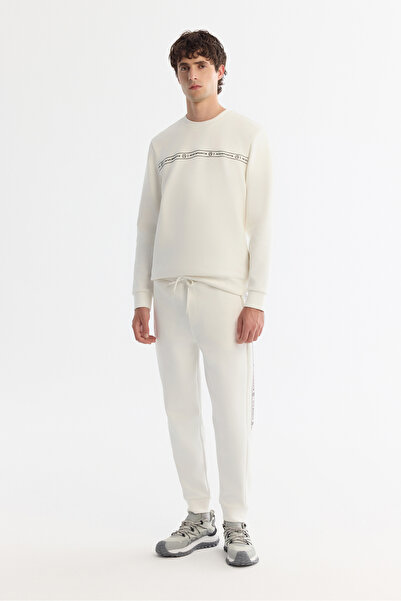 Avva Men's Ecru Elastic Waist Lace-Up Elastane Regular Fit Sweatpants A42Y3418