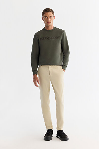 Avva Men's Beige Slim Fit Double Leg Trousers with Elastic Sides and Soft Buttons A42Y3007