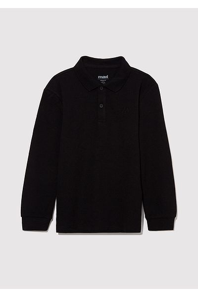Mavi Černé polo tričko s dlouhým rukávem Volný střih / Volný uvolněný střih 6610215 -900