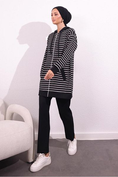 TRENDTESETTÜR Γυναικείο Σετ με Μαύρο Πλεκτό Παντελόνι - T 3154