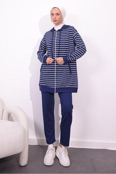 TRENDTESETTÜR Navy Blue Women's Set with Knitted Trousers - t 3154