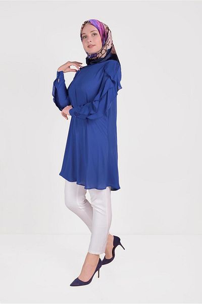 TRENDTESETTÜR Navy Blue Ruffle Sleeve Women's Tunic - K.Saks t 40565