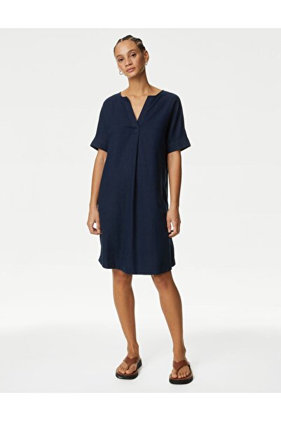 Marks & Spencer Kısa Kollu Mini Keten Elbise