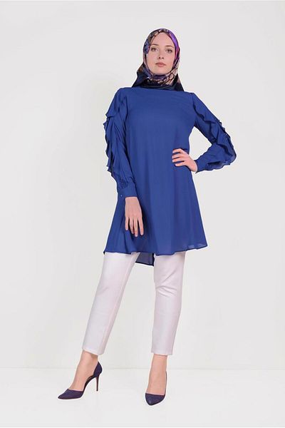 TRENDTESETTÜR Navy Blue Ruffle Sleeve Women's Tunic - K.Saks t 40565