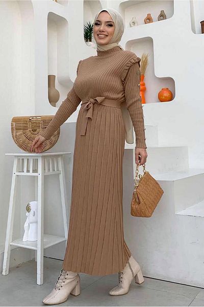 TRENDTESETTÜR Taba Knitwear Dress - Πλισέ και βολάν, Μοντέλο T 40222