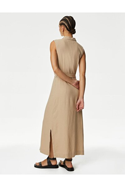 Marks & Spencer Midi Keten Gömlek Elbise