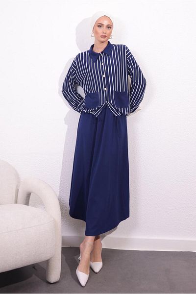 TRENDTESETTÜR Γυναικείο Σετ με Πλεκτή Φούστα Navy Blue - T 2154