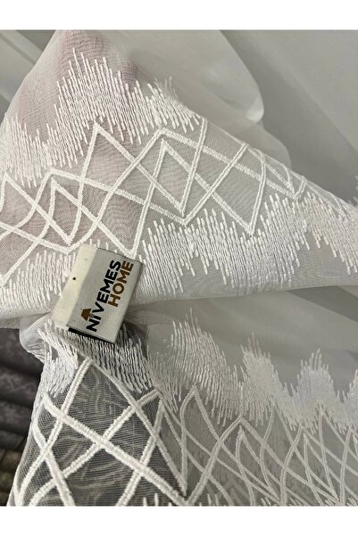 NİVEMESHOME Nivemeshome Titanum Embroidered Cream H5444 Tm 1/3 Tight Pleat Tulle Curtain Apm