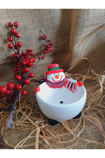 RENKLİMASALTASARIMLAR New Year's Small Plate - Footed Snowman
