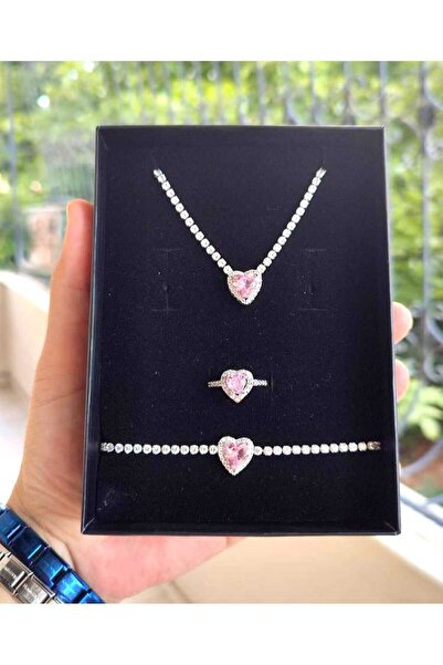 HKN AVM ACCESSORİES Çelik Kalpli Bileklik Su Yolu Set Kolye Ciddi Ilişki Yüzük Sevgiliye Hediye