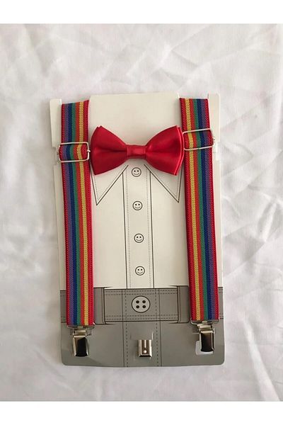 Trendy Mall Σετ παντελόνι και παπιγιόν Rainbow 1-8 ετών - Με κόκκινο παπιγιόν