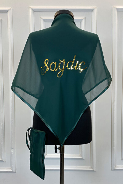 ZEYMERADE شال غطاء كتف على شكل مثلث من الشيفون الأخضر، مطبوع باللون الذهبي، غ...