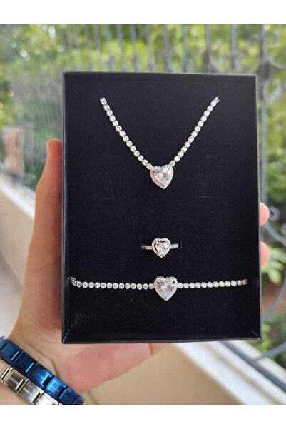 HKN AVM ACCESSORİES Çelik Kalpli Bileklik Su Yolu Set Kolye Ciddi Ilişki Yüzük Sevgiliye