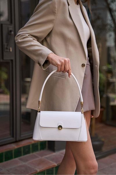 Madamra White Women's Retro Leather Look Shoulder Bag with Front Cover