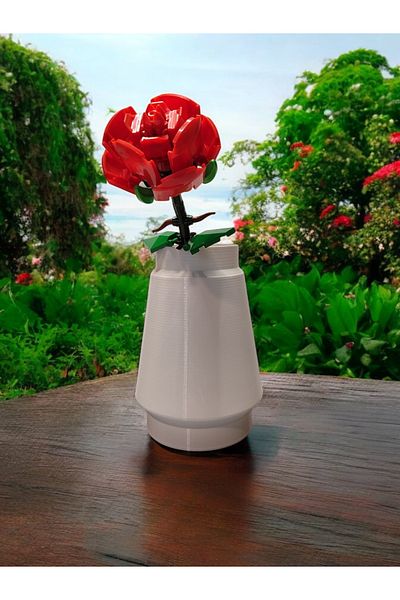 Maflen Giant Lego Block Look White Vase Bioplastic and Block Red Rose Construction Set