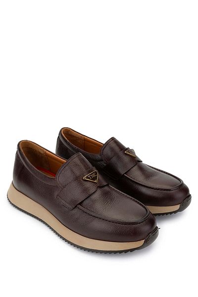 Tamer Tanca Men's Genuine Leather Brown Loafer Shoes