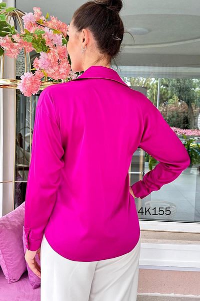 İnce Topuk Metal Buttoned Satin Shirt 	 4K155