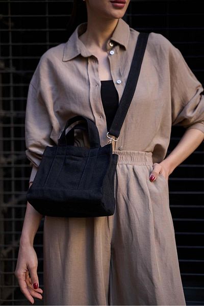 Madamra Dámská černá džínová plátěná crossbody kabelka