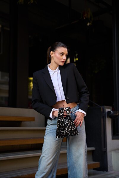 Madamra Stříbrná černá dámská flitrovaná kabelka