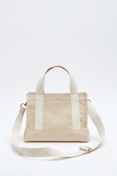Madamra Beige Damen-Umhängetasche aus Canvas