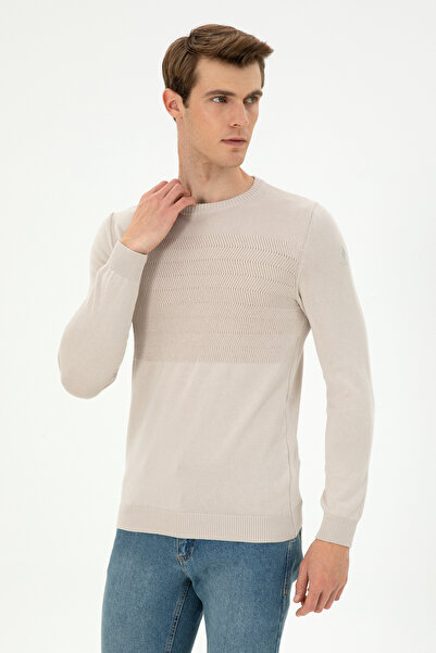 U.S. Polo Assn. Men's Slim Fit Crew Neck Stone Sweater 50292876-Vr049