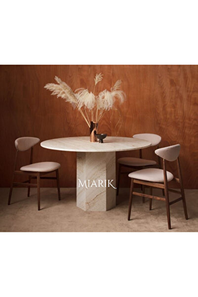 MIARIK DESIGN Yuvarlak Altıgen Ayak Traverten Mermer Yemek Masası