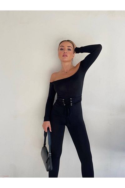 LAST POINT LİFE بذلة نسائية بأكمام طويلة وحزام عاري الكتفين