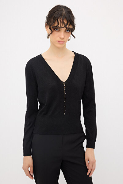 adL V-Neck Pearl Knitwear Blouse
