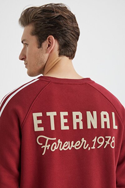 GRIMELANGE Darıus Herren-Sweatshirt mit 3 Fäden, normaler Rückendruck, detaillierter Ärmel, gestreift, weinrot