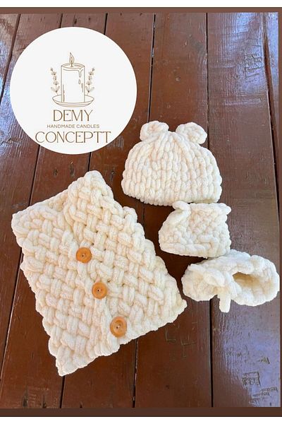 Alize 3 Piece Puffy Baby vest and Hat Booties Set