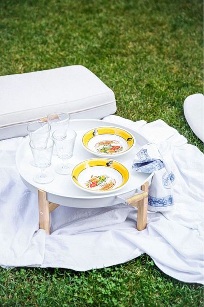 Arma House Wooden Leged Country Style White Tray & Floor Table