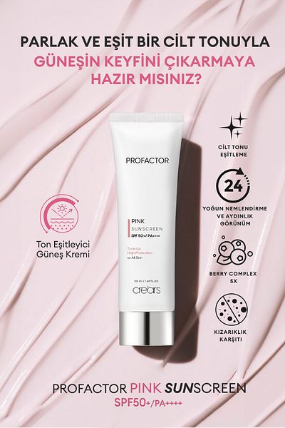 Cre'ars Profactor Pink Sunscreen - with 5 Different Plant Complexes, Tone Equalizing Sunscreen, Spf50+/Pa++++