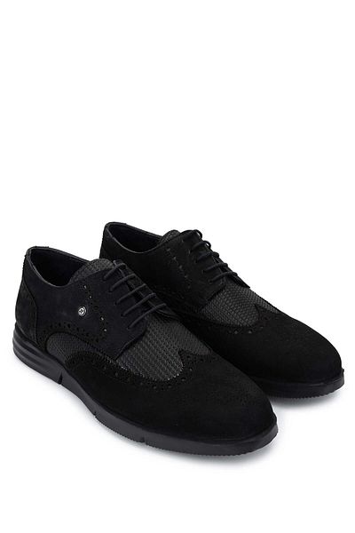 Tamer Tanca Men's Genuine Leather Black Suede Loafer Shoes