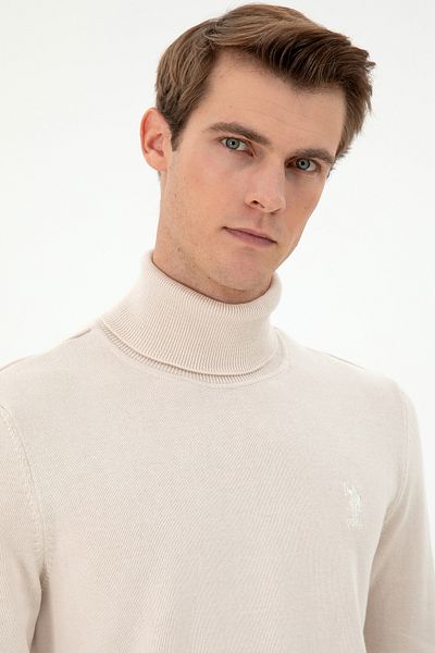 U.S. Polo Assn. Ανδρικό πουλόβερ Slim Fit Cream Melange Basic - Ψηλός γιακάς 50288884 -vr159