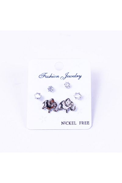 Bimotif Silver-coloured 3 kinds of screw stud earrings set, elephant