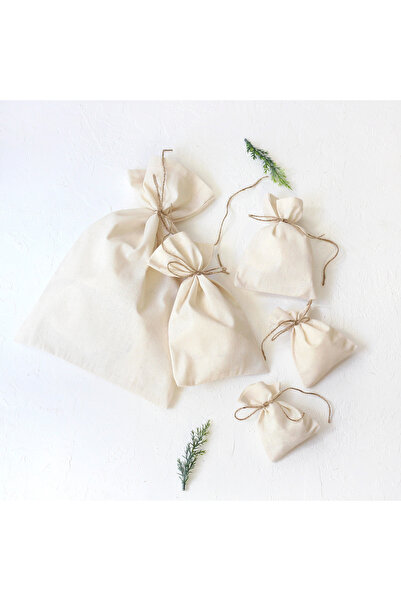 Bimotif Düz krem ham bez kumaş kese, 13x18 cm 10 adet